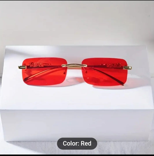 red rimless color vintage glasses